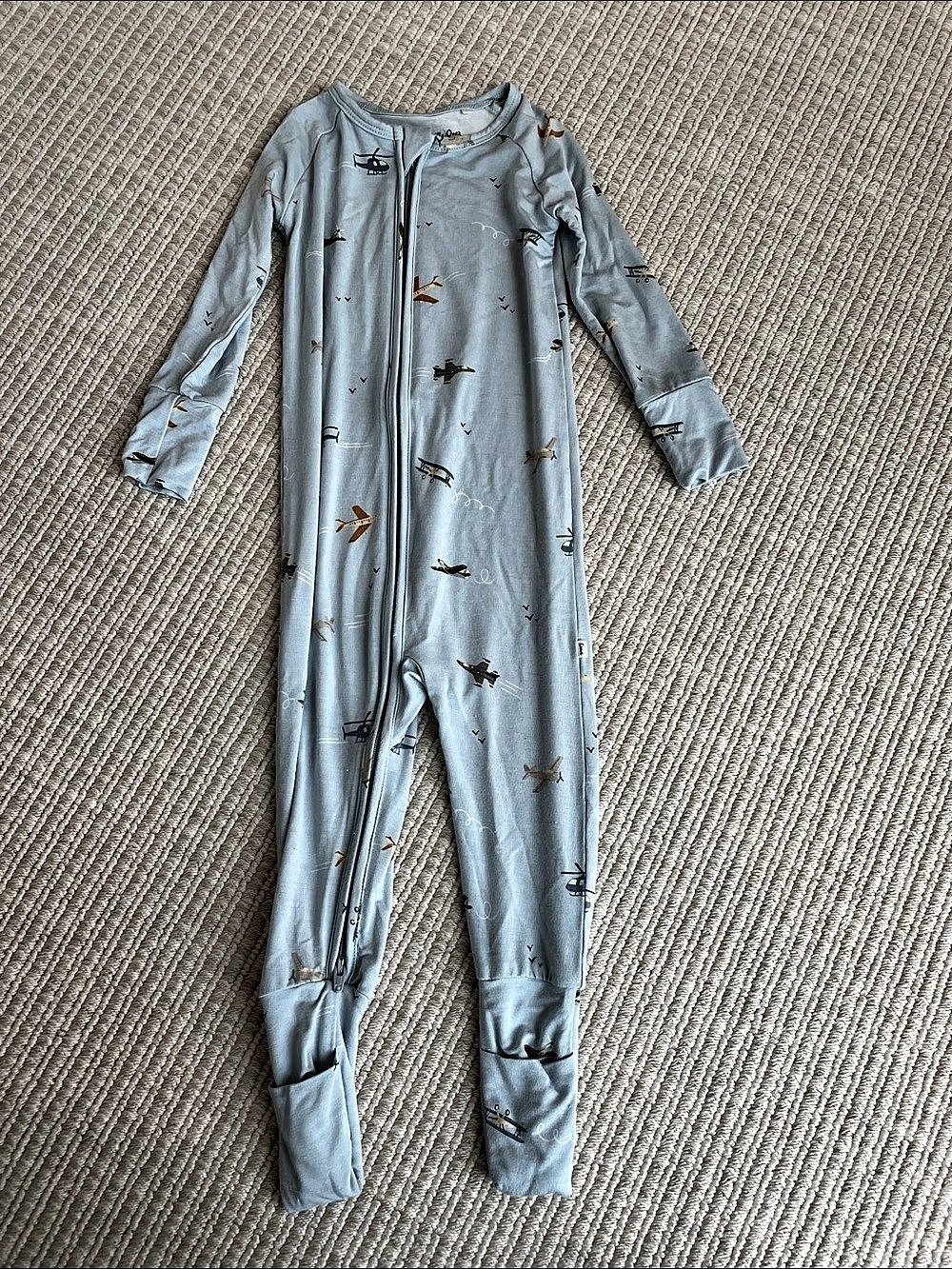 Brave Little Ones Take Flight Blue Small Ribbed Zip Romper Airplane Pajamas Blue